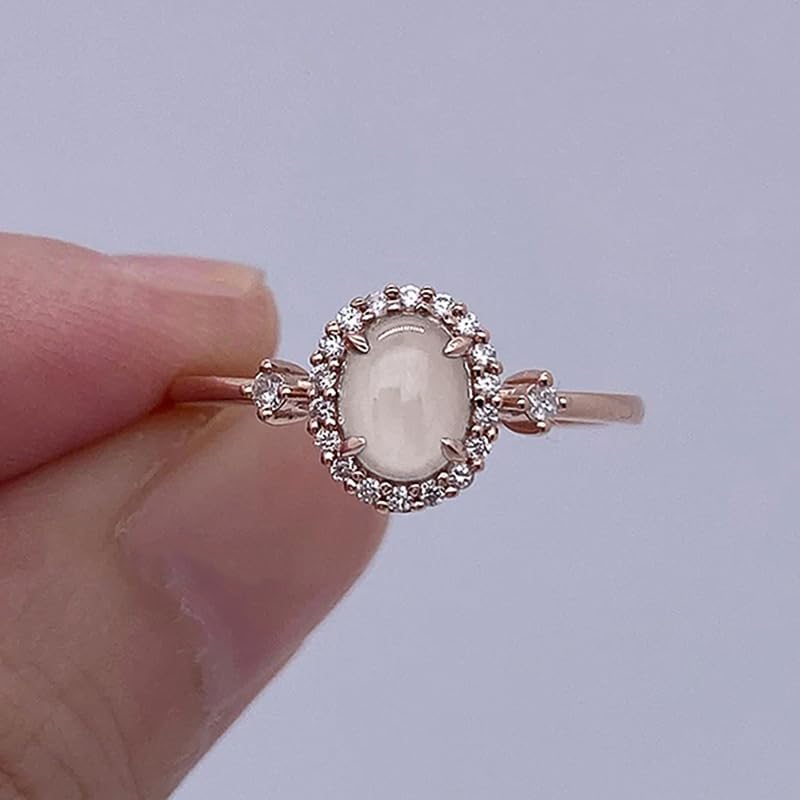 Sdouefos Store Bohemia Moonstone Ring 14K Rose Gold Plated 925 Sterling Silver Raw Rainbow Moonstone Rings Opal Diamond Ring Transparent Elegant Moonstone Engagement Cocktail Wedding Band Rings Size 9 - Image 3